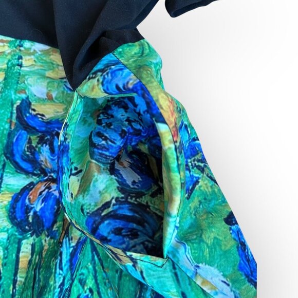 Van Gogh Irises Picture Print Dress Short Sleeve A Line Twirl Size Womens Small - Picture 9 of 13